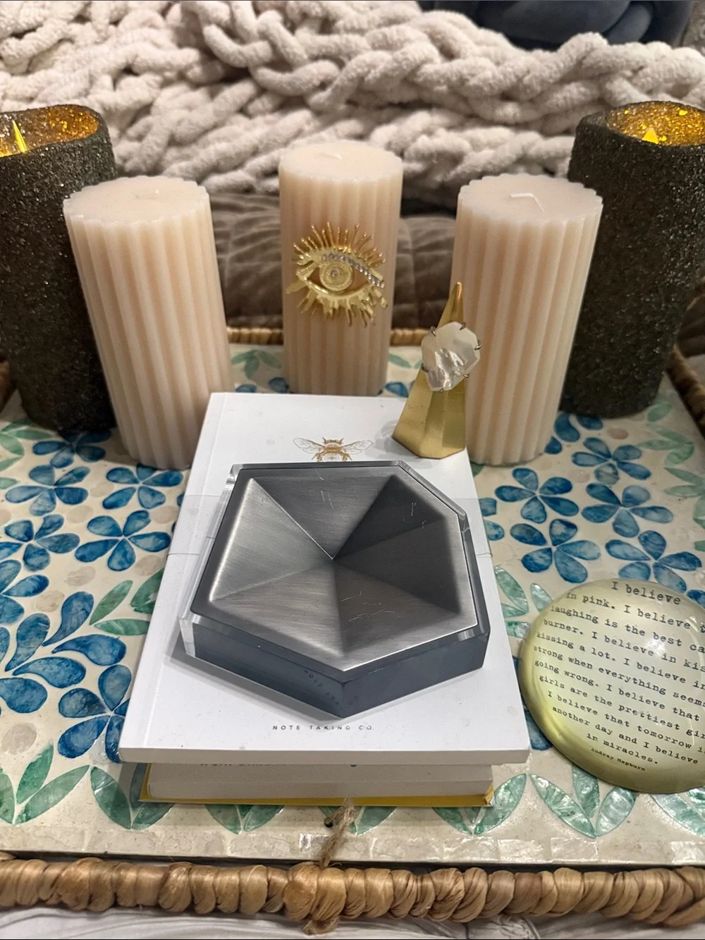 Kendra Scott Silver Color Geometric Faceted Ring Dish Clear Acrylic Base